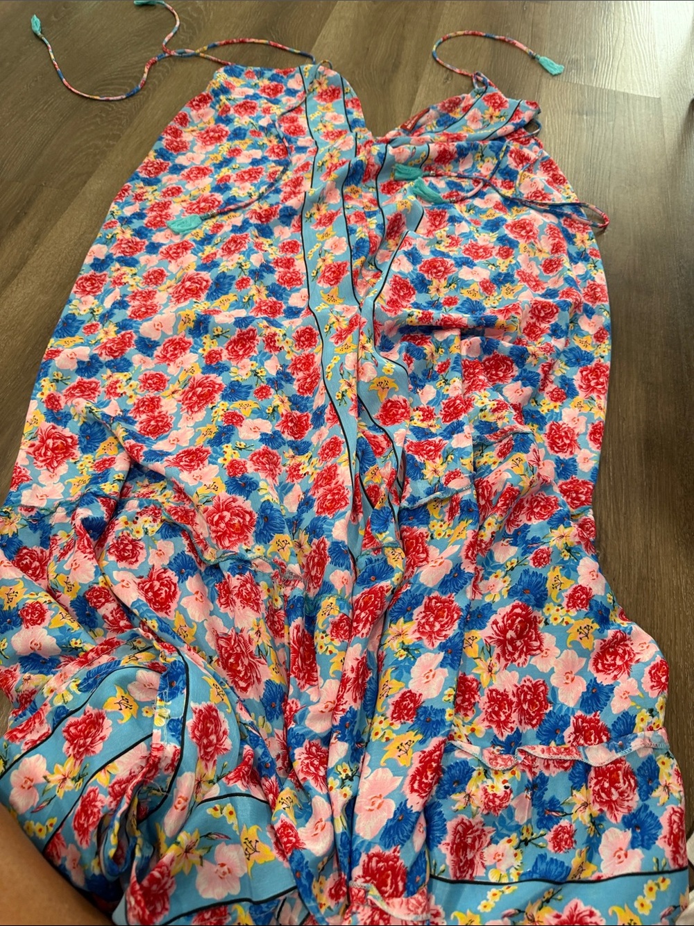 Floral Sleeveless Jumpsuit in Blue & Red